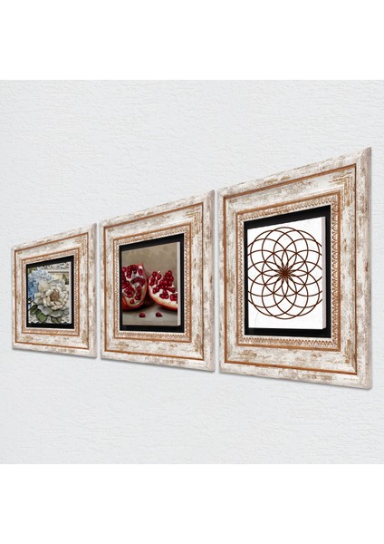 Yaşam Çiçeği, Kelebekli Çiçek, Nar Çerçeveli Taş Duvar Tablosu 3’lü Set - Dekoratif Modern Sanat, Ev ve Ofis Dekoru |TK3-1163| fiyatları