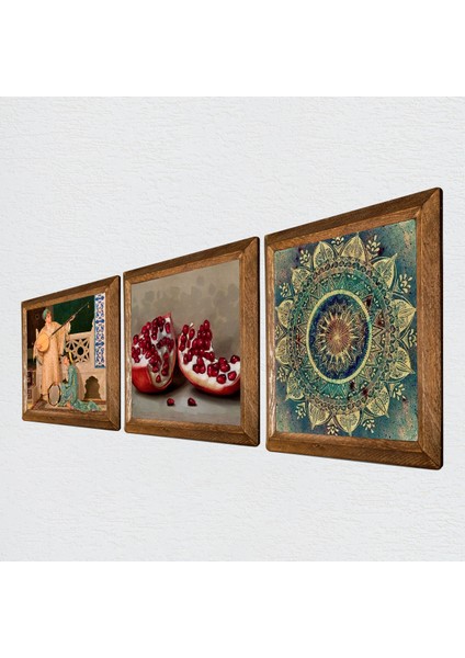Mandala, İki Müzisyen Kız Tablosu, Nar Taş Duvar Tablosu Ahşap Çerçeveli Duvar Dekoru 3 Parça Tablo Seti Wall Art W3-1498 fiyatları