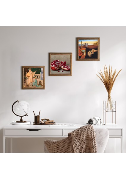 Salvador Dalí Belleğin Azmi, İki Müzisyen Kız Tablosu, Nar Taş Duvar Tablosu Ahşap Çerçeveli Duvar Dekoru 3 Parça Tablo Seti Wall Art W3-1520