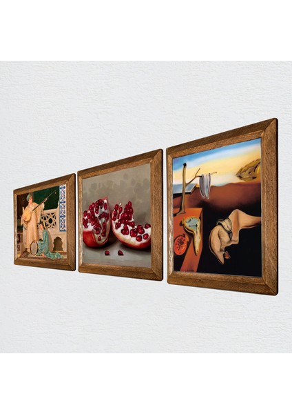 Salvador Dalí Belleğin Azmi, İki Müzisyen Kız Tablosu, Nar Taş Duvar Tablosu Ahşap Çerçeveli Duvar Dekoru 3 Parça Tablo Seti Wall Art W3-1520