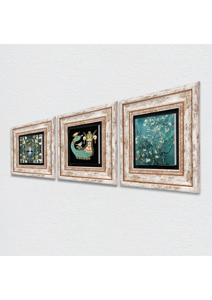 Hayat Ağacı, Van Gogh Badem Ağacı, Şahmeran Taş Duvar Tablosu Çerçeveli Duvar Dekoru 3 Parça Tablo Seti Wall Art T3-204 fiyatları