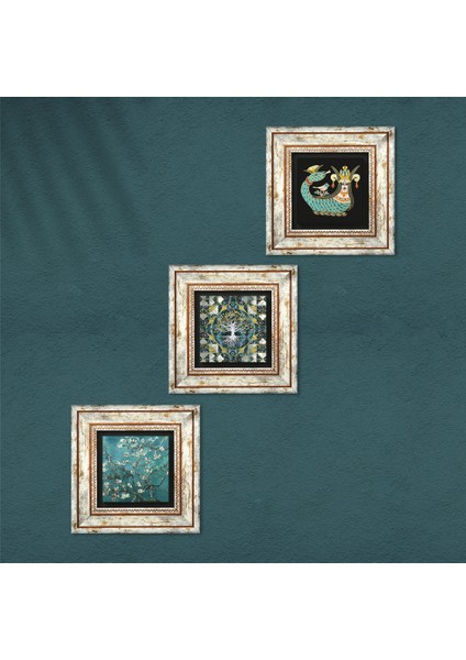Hayat Ağacı, Van Gogh Badem Ağacı, Şahmeran Taş Duvar Tablosu Çerçeveli Duvar Dekoru 3 Parça Tablo Seti Wall Art T3-204 fırsatları