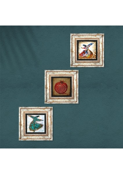 Bereket Duası, Semazen Taş Duvar Tablosu Çerçeveli Duvar Dekoru 3 Parça Tablo Seti Wall Art T3-229