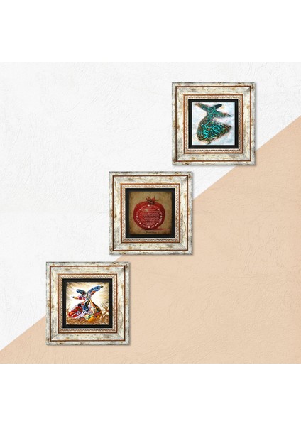 Bereket Duası, Semazen Taş Duvar Tablosu Çerçeveli Duvar Dekoru 3 Parça Tablo Seti Wall Art T3-229