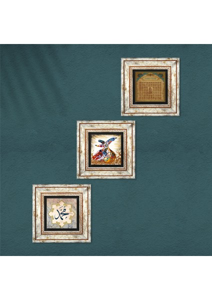 Hz. Muhammed Lafzı, Esma'ül Hüsna, Semazen Taş Duvar Tablosu Çerçeveli Duvar Dekoru 3 Parça Tablo Seti Wall Art T3-354 fırsatları