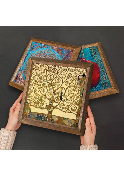 Yaşam Çiçeği, Nazar Boncuğu, Gustav Klimt Hayat Ağacı Taş Duvar Tablosu Ahşap Çerçeveli Duvar Dekoru 3 Parça Tablo Seti Wall Art W3-359 fırsatları