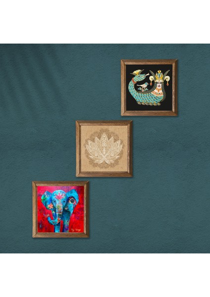 Stone Fil, Lotus Çiçeği, Şahmeran Ahşap Çerçeveli Taş Duvar Tablosu 3’lü Set – 25x25 cm Dekoratif Modern Sanat – Ev ve Ofis Dekoru |W3-360| modelleri