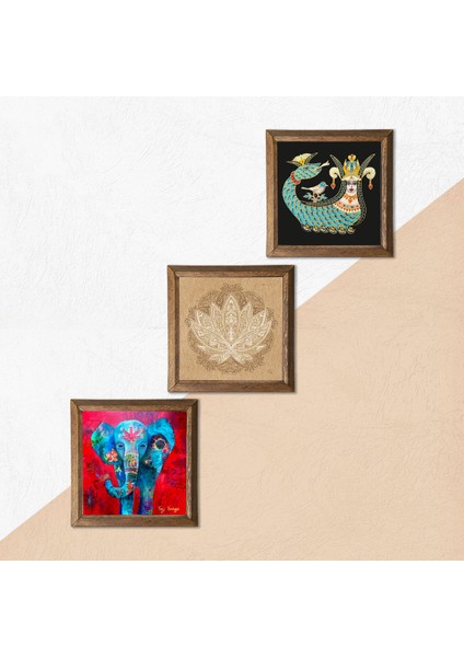 Stone Fil, Lotus Çiçeği, Şahmeran Ahşap Çerçeveli Taş Duvar Tablosu 3’lü Set – 25x25 cm Dekoratif Modern Sanat – Ev ve Ofis Dekoru |W3-360| indirimleri