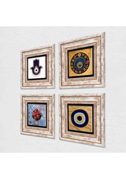 Stone Fatma Ana Eli (Hamsa), Nazar, Nar Çerçeveli Taş Duvar Tablosu 4’lü Set - Dekoratif Modern Sanat, Ev ve Ofis Dekoru |TK4-1810| fiyatları