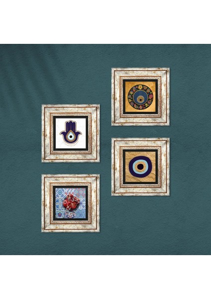 Stone Fatma Ana Eli (Hamsa), Nazar, Nar Çerçeveli Taş Duvar Tablosu 4’lü Set - Dekoratif Modern Sanat, Ev ve Ofis Dekoru |TK4-1810| fırsatları