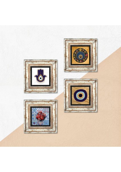 Stone Fatma Ana Eli (Hamsa), Nazar, Nar Çerçeveli Taş Duvar Tablosu 4’lü Set - Dekoratif Modern Sanat, Ev ve Ofis Dekoru |TK4-1810| indirimleri