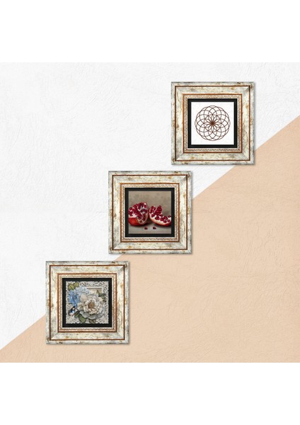 Yaşam Çiçeği, Kelebekli Çiçek, Nar Çerçeveli Taş Duvar Tablosu 3’lü Set - Dekoratif Modern Sanat, Ev ve Ofis Dekoru |TK3-1163| indirimleri