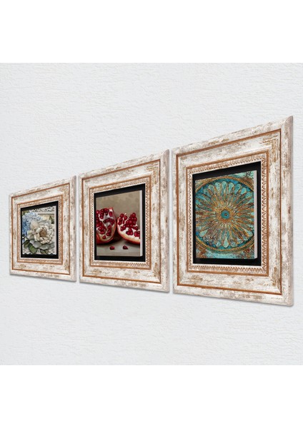 Yaşam Çiçeği, Kelebekli Çiçek, Nar Çerçeveli Taş Duvar Tablosu 3’lü Set - Dekoratif Modern Sanat, Ev ve Ofis Dekoru |TK3-1168| fiyatları