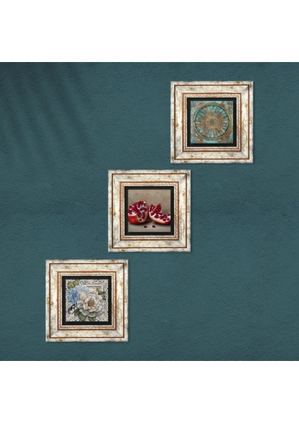 Yaşam Çiçeği, Kelebekli Çiçek, Nar Çerçeveli Taş Duvar Tablosu 3’lü Set - Dekoratif Modern Sanat, Ev ve Ofis Dekoru |TK3-1168| fırsatları