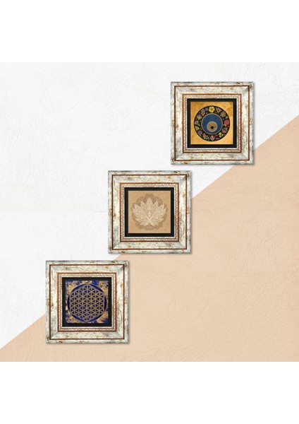 Stone Lotus Çiçeği, Yaşam Çiçeği, Nazar Çerçeveli Taş Duvar Tablosu 3’lü Set - Dekoratif Modern Sanat, Ev ve Ofis Dekoru |TK3-368| indirimleri