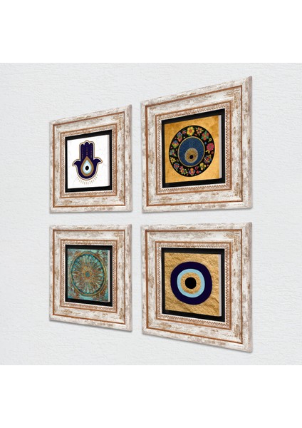 Stone Fatma Ana Eli (Hamsa), Yaşam Çiçeği, Nazar Çerçeveli Taş Duvar Tablosu 4’lü Set - Dekoratif Modern Sanat, Ev ve Ofis Dekoru |TK4-1828| fiyatları