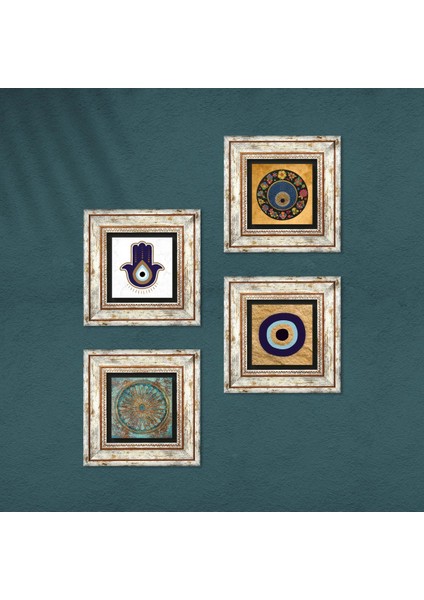 Stone Fatma Ana Eli (Hamsa), Yaşam Çiçeği, Nazar Çerçeveli Taş Duvar Tablosu 4’lü Set - Dekoratif Modern Sanat, Ev ve Ofis Dekoru |TK4-1828| fırsatları
