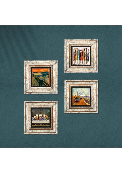 Van Gogh, Leonardo da Vinci, Çığlık, Yerli Kadınlar Taş Duvar Tablosu Çerçeveli Duvar Dekoru 4 Parça Tablo Seti Wall Art T4-1751 fırsatları