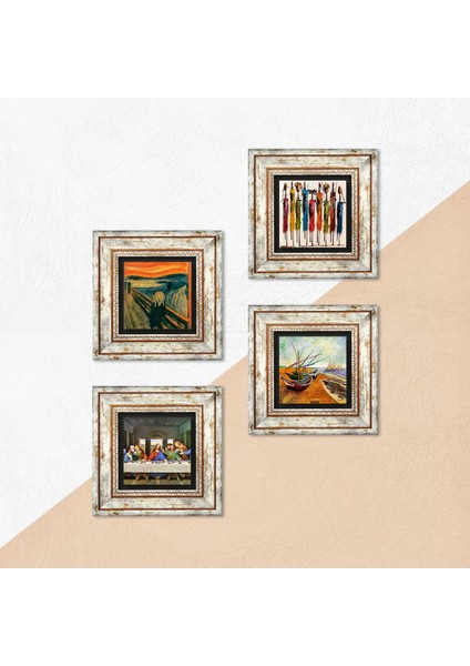 Van Gogh, Leonardo da Vinci, Çığlık, Yerli Kadınlar Taş Duvar Tablosu Çerçeveli Duvar Dekoru 4 Parça Tablo Seti Wall Art T4-1751 indirimleri