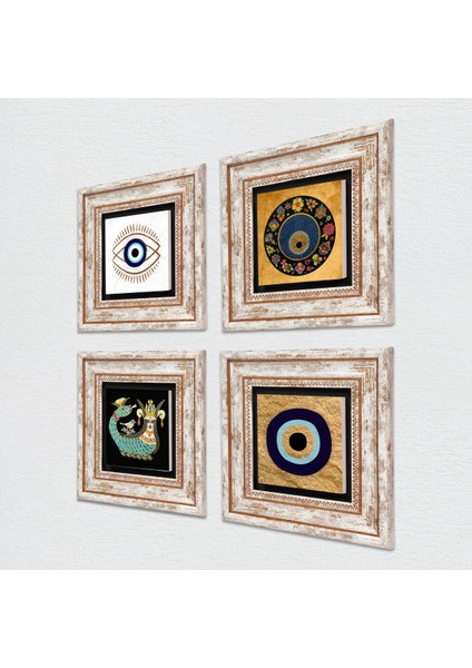 Nazar, Şahmeran Taş Duvar Tablosu Çerçeveli Duvar Dekoru 4 Parça Tablo Seti Wall Art T4-1804