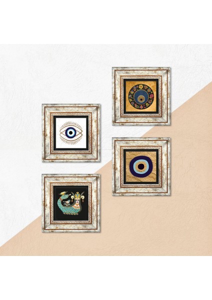 Nazar, Şahmeran Taş Duvar Tablosu Çerçeveli Duvar Dekoru 4 Parça Tablo Seti Wall Art T4-1804