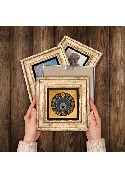 Nazar, Nar Taş Duvar Tablosu Çerçeveli Duvar Dekoru 4 Parça Tablo Seti Wall Art T4-1806