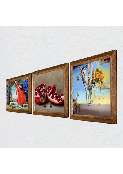 Salvador Dalí, Kaplumbağa Terbiyecisi, Nar Taş Duvar Tablosu Ahşap Çerçeveli Duvar Dekoru 3 Parça Tablo Seti Wall Art W3-1582 fiyatları