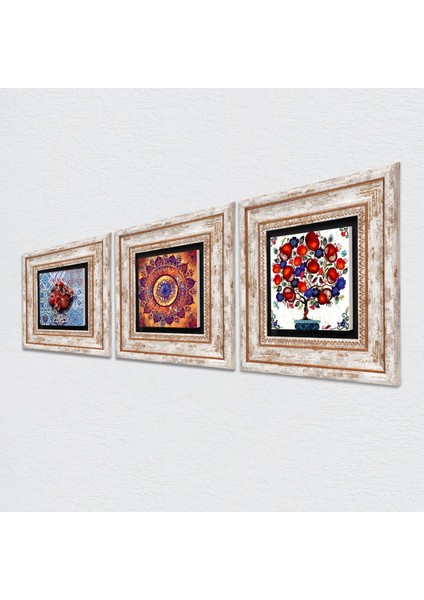 Stone Mandala, Nar, Nar Ağacı Çerçeveli Taş Duvar Tablosu 3’lü Set - Dekoratif Modern Sanat, Ev ve Ofis Dekoru |TK3-383| fiyatları