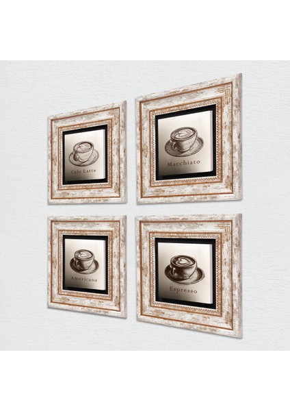 Stone Kahve Çerçeveli Taş Duvar Tablosu 4’lü Set - Dekoratif Modern Sanat, Ev ve Ofis Dekoru |TK4-1081| fiyatları