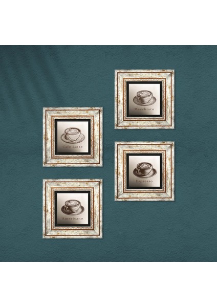 Stone Kahve Çerçeveli Taş Duvar Tablosu 4’lü Set - Dekoratif Modern Sanat, Ev ve Ofis Dekoru |TK4-1081| fırsatları