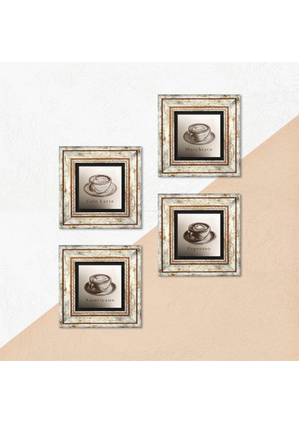 Stone Kahve Çerçeveli Taş Duvar Tablosu 4’lü Set - Dekoratif Modern Sanat, Ev ve Ofis Dekoru |TK4-1081| indirimleri