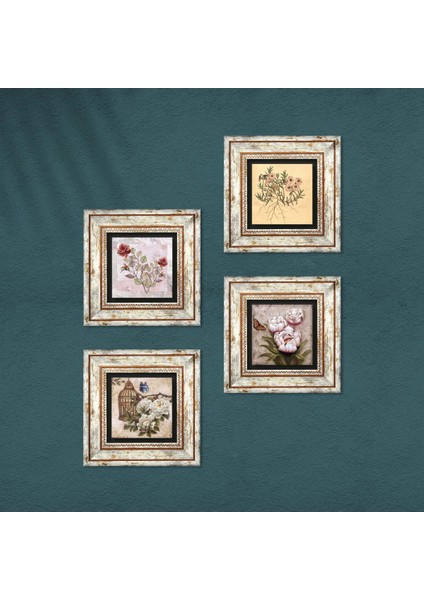Gül, Vintage Çiçek, Kelebekli Çiçek Taş Duvar Tablosu Çerçeveli Duvar Dekoru 4 Parça Tablo Seti Wall Art T4-1862 fırsatları