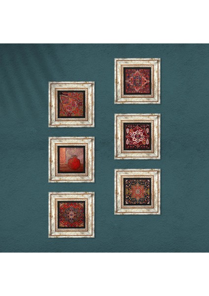 Nar, Desen Taş Duvar Tablosu Çerçeveli Duvar Dekoru 6 Parça Tablo Seti Wall Art T6-77