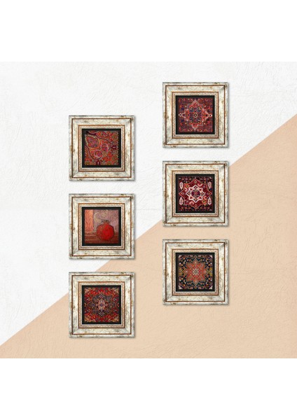 Nar, Desen Taş Duvar Tablosu Çerçeveli Duvar Dekoru 6 Parça Tablo Seti Wall Art T6-77