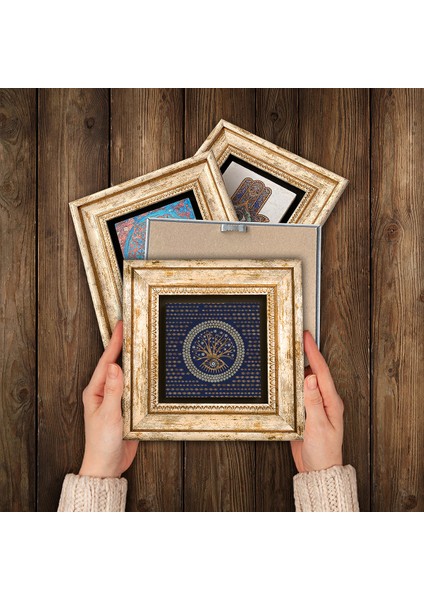 Mandala, Nazar Taş Duvar Tablosu Çerçeveli Duvar Dekoru 6 Parça Tablo Seti Wall Art T6-78