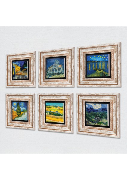 Van Gogh Taş Duvar Tablosu Çerçeveli Duvar Dekoru 6 Parça Tablo Seti Wall Art T6-79