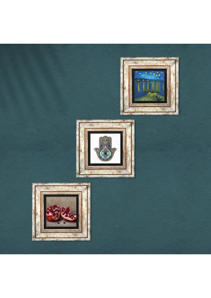 Van Gogh Ren Nehri, Nar, Fatma Ana Eli Taş Duvar Tablosu Çerçeveli Duvar Dekoru 3 Parça Tablo Seti Wall Art T3-776 fırsatları