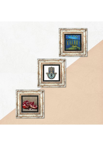 Van Gogh Ren Nehri, Nar, Fatma Ana Eli Taş Duvar Tablosu Çerçeveli Duvar Dekoru 3 Parça Tablo Seti Wall Art T3-776 indirimleri