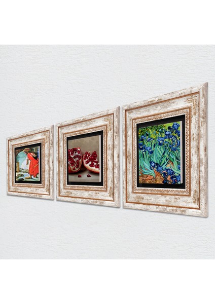 Van Gogh İrisler, Kaplumbağa Terbiyecisi, Nar Taş Duvar Tablosu Çerçeveli Duvar Dekoru 3 Parça Tablo Seti Wall Art T3-1530 fiyatları