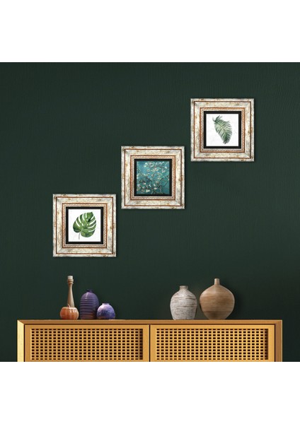 Yaprak, Van Gogh Badem Ağacı Taş Duvar Tablosu Çerçeveli Duvar Dekoru 3 Parça Tablo Seti Wall Art T3-407