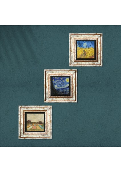 Stone Van Gogh Çerçeveli Taş Duvar Tablosu 3’lü Set - Dekoratif Modern Sanat, Ev ve Ofis Dekoru |TK3-497| fırsatları
