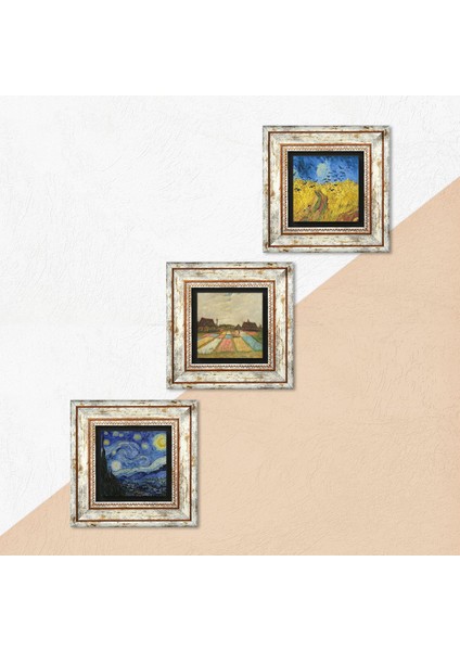 Stone Van Gogh Çerçeveli Taş Duvar Tablosu 3’lü Set - Dekoratif Modern Sanat, Ev ve Ofis Dekoru |TK3-497| indirimleri