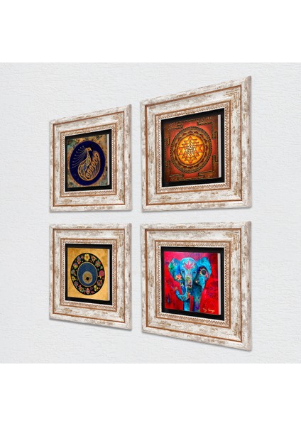 Stone Fil, Tavus Kuşu, Sri Yantra, Nazar Çerçeveli Taş Duvar Tablosu 4’lü Set - Dekoratif Modern Sanat, Ev ve Ofis Dekoru |TK4-312| fiyatları