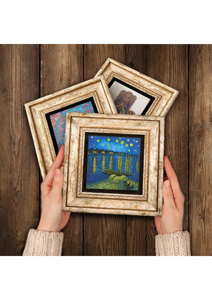 Van Gogh Ren Nehri, Süsenler, Kafe Terasta Gece Çerçeveli Taş Duvar Tablosu 3’lü Set - Dekoratif Modern Sanat, Ev ve Ofis Dekoru |TK3-513| modelleri