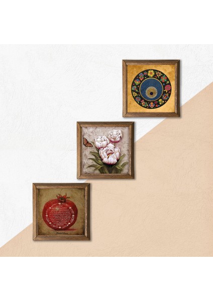 Stone Fil, Nazar, Şahmeran Ahşap Çerçeveli Taş Duvar Tablosu 3’lü Set – 25x25 cm Dekoratif Modern Sanat – Ev ve Ofis Dekoru |W3-278| indirimleri