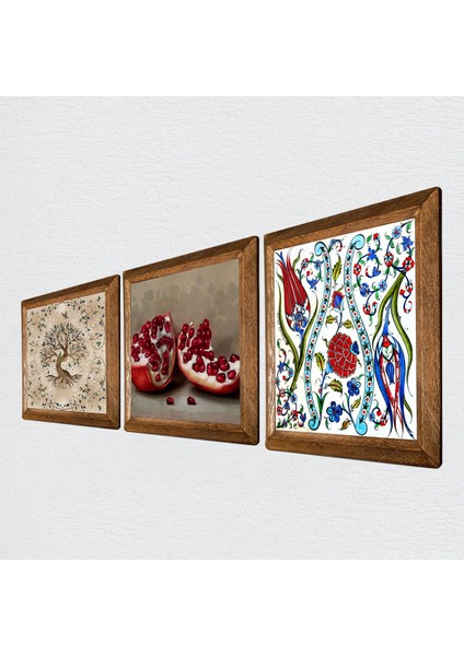 Çini Sanatı Lale, Hayat Ağacı, Nar Ahşap Çerçeveli Taş Duvar Tablosu 3’lü Set – 25x25 cm Dekoratif Modern Sanat – Ev ve Ofis Dekoru |W3-929| fiyatları