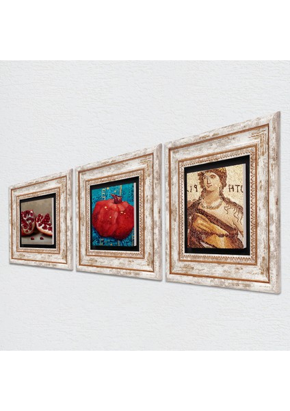 Soteria Mozaiği, Nar Taş Duvar Tablosu Çerçeveli Duvar Dekoru 3 Parça Tablo Seti Wall Art T3-798 fiyatları