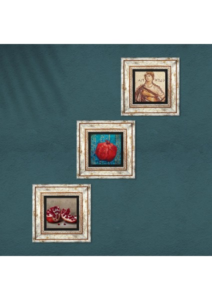 Soteria Mozaiği, Nar Taş Duvar Tablosu Çerçeveli Duvar Dekoru 3 Parça Tablo Seti Wall Art T3-798 fırsatları