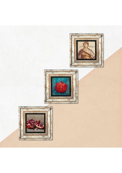 Soteria Mozaiği, Nar Taş Duvar Tablosu Çerçeveli Duvar Dekoru 3 Parça Tablo Seti Wall Art T3-798 indirimleri