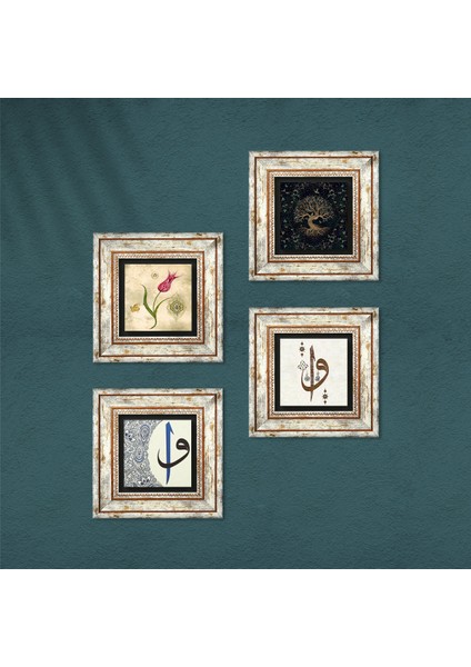 Stone Elif Vav, Hayat Ağacı, Lale Çerçeveli Taş Duvar Tablosu 4’lü Set - Dekoratif Modern Sanat, Ev ve Ofis Dekoru |TK4-352| fırsatları